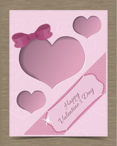 Plantilla de tarjeta de San Valentín rosa recortada con corazones — Vector de stock