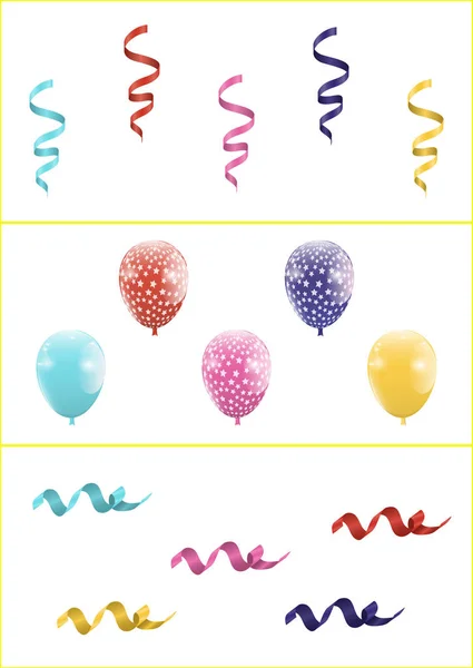 Uppsättning av färgglada ballonger och band — Stock vektor
