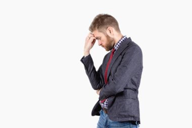 adam beyaz zemin üzerinde bir an için düşündüm