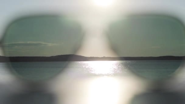 View Summer Sea Beach Water Though Sunglasses Close Seascape Glasses — Stock Video