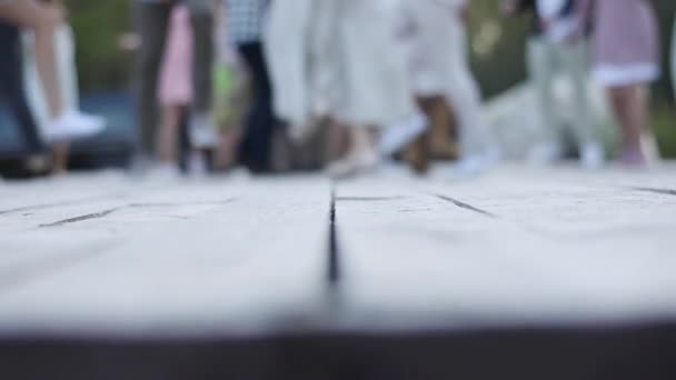 Defocused Background People Dancing Wooden Floor Vintage Clothes Slow Motion — Stock Video