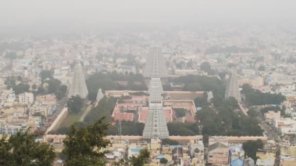 Top Vista Aerea Del Tempio Tiruvannamalai Shiva India Giorno Nebbioso — Video Stock