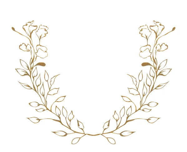 Ilustracja Akwarela Rysunek Złote Kontury Liści Roślin Białym Białym Tle — Zdjęcie stockowe