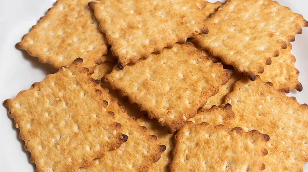 Macro Photo Brown Dietary Low Calorie Crispy Cereal Cracker Sesame — Stock Photo, Image