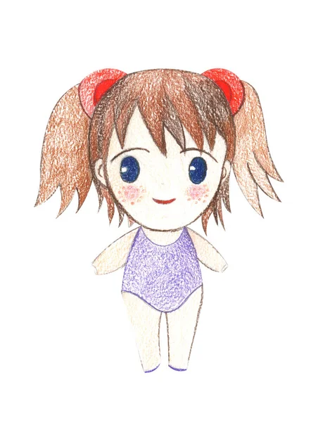 Illustratie Kleur Tekening Van Aquarel Manga Meisje Kleren Een Witte — Stockfoto