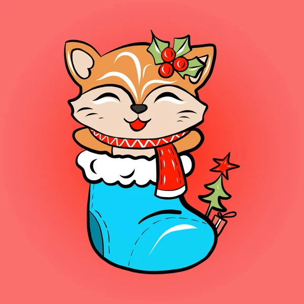 Εικονογράφηση Διάνυσμα Χαριτωμένο Κόκκινο Αλεπού Νέο Έτος Και Χριστούγεννα Έννοια — Διανυσματικό Αρχείο