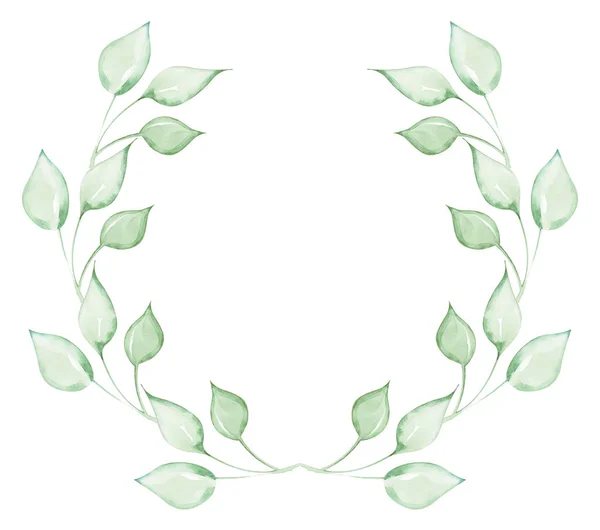 Иллюстрация Акварельного Рисунка Декоративных Элементов Зеленых Растений Листьев Виде Рамок — стоковое фото