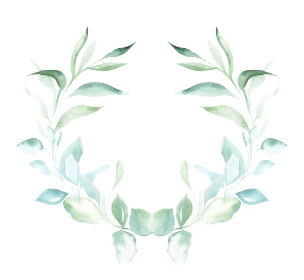 Ilustracja Akwarela Rysowanie Elementów Dekoracyjnych Zielonych Roślin Liści Postaci Ramek — Zdjęcie stockowe