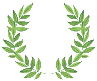 Çiçek li yarım daire şeklinde beyaz izole arka plan üzerinde bitkilerin yeşil yaprakların bir suluboya çizim Illüstrasyon