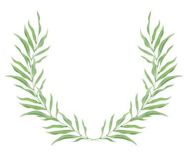 Çiçek li yarım daire şeklinde beyaz izole arka plan üzerinde bitkilerin yeşil yaprakların bir suluboya çizim Illüstrasyon