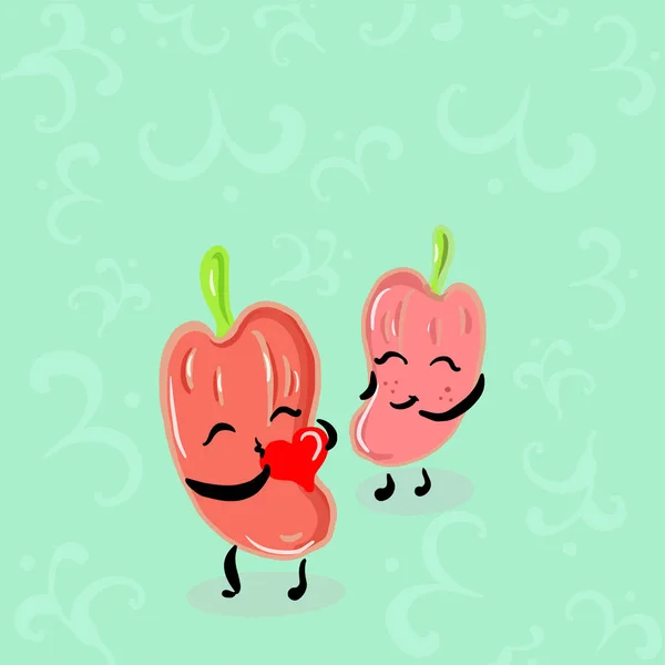 Ilustración Vectorial Color Frutas Pimientos Para San Valentín — Archivo Imágenes Vectoriales