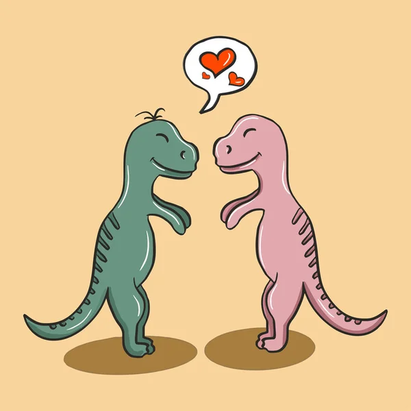 Ilustración Vectorial Color Dinosaurios Animales Para San Valentín — Archivo Imágenes Vectoriales