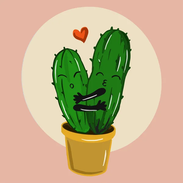 Color Vector Illustration Cactus Succulent Plants Valentine Day — 스톡 벡터