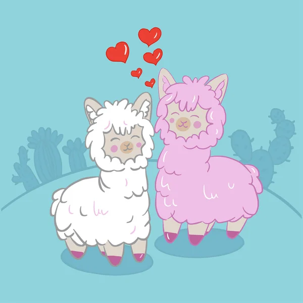 バレンタインデーのための動物ラマのカラーベクトルイラスト — ストックベクタ