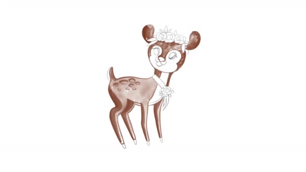 Illustrazione Digitale Cervo Animale Sotto Acquerello Bianco Isolato Stile Capodanno — Video Stock