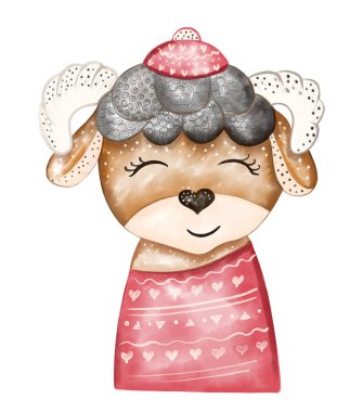 Digital illustration of an animal ram in watercolor on white isolated in the New Year and Christmas style clipart