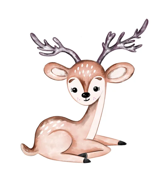 除夕夜白色与圣诞风格中水彩画下的动物鹿的数字图像 — 图库照片