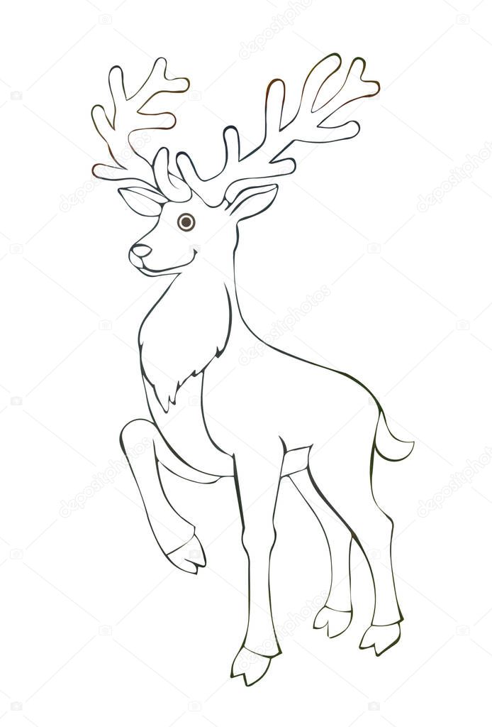 Illustration ink drawing of a black outline of animal on an isolated white background