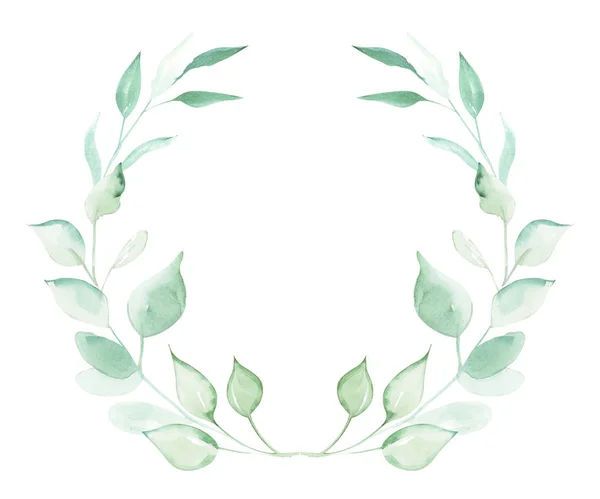 Illustration Watercolor Drawing Decorative Elements Green Plants Leaves Form Frames — Stock Photo, Image