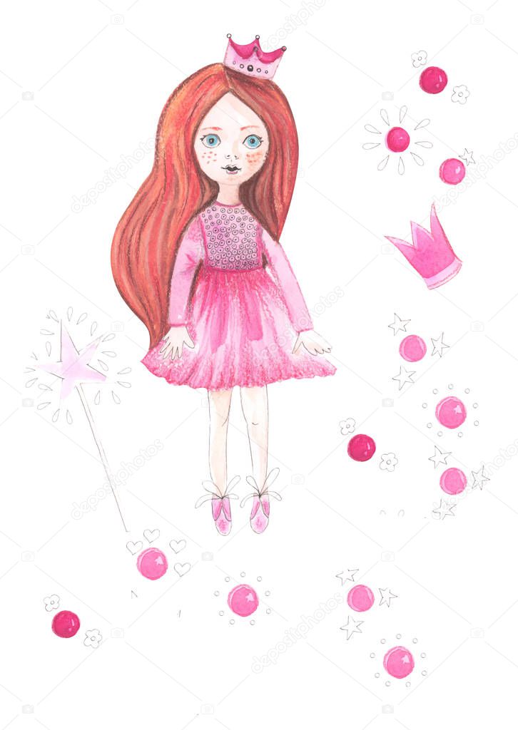 Ilustración Acuarela Pintura Muñecas Princesas Motivos Florales