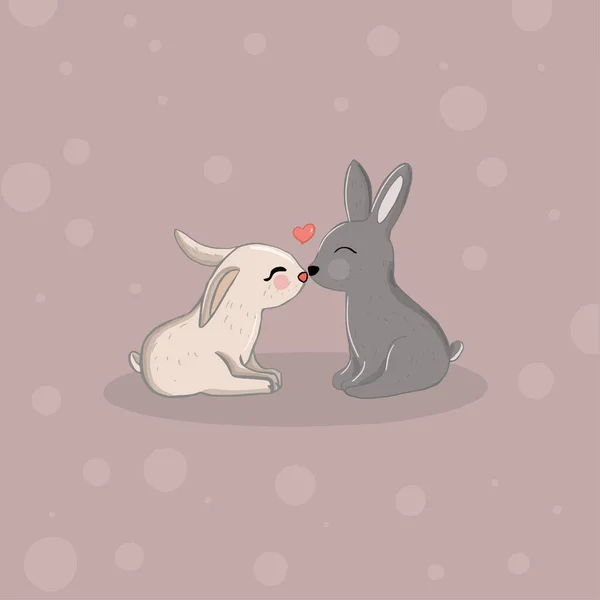Valentines Day Card Template Cute Bunnies Simple Vector Illustration — Stock Vector