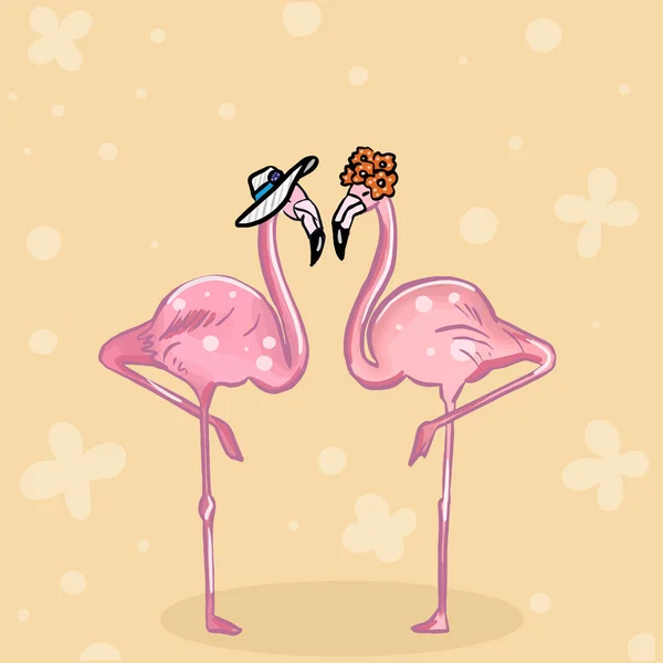 Valentines Day Card Template Cute Flamingos Simple Vector Illustration — 스톡 벡터