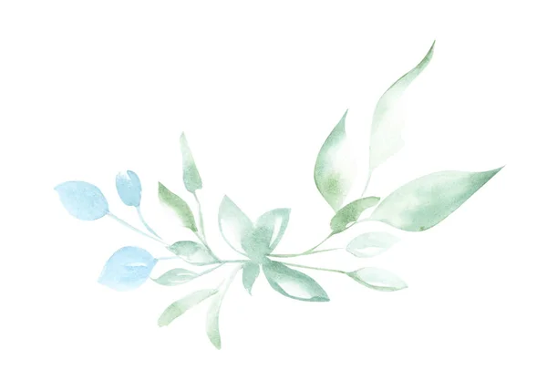 孤立した白い背景にフレームの形で緑の植物や葉の装飾的な要素を描く水彩画のイラスト — ストック写真