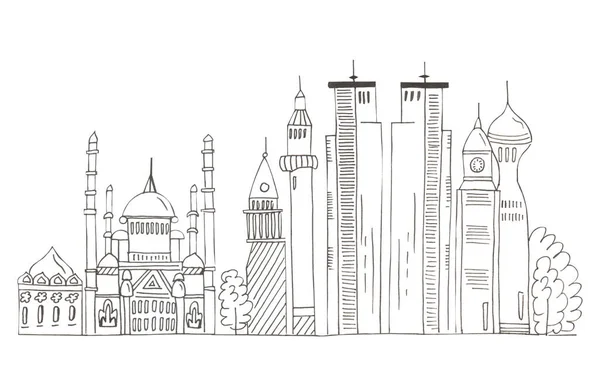 Illustration Sketch Drawing Black Contour Skyline City White Isolated Background — Stock Photo, Image