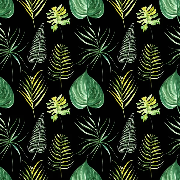 Ilustración Patrón Sin Costura Dibujado Por Acuarela Exóticas Hojas Verdes — Foto de Stock