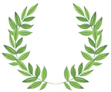 Çiçek li yarım daire şeklinde beyaz izole arka plan üzerinde bitkilerin yeşil yaprakların bir suluboya çizim Illüstrasyon