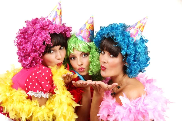 Üç seksi genç kadınların kostümleri bekarlığa veda partisi olduğunu — Stok fotoğraf