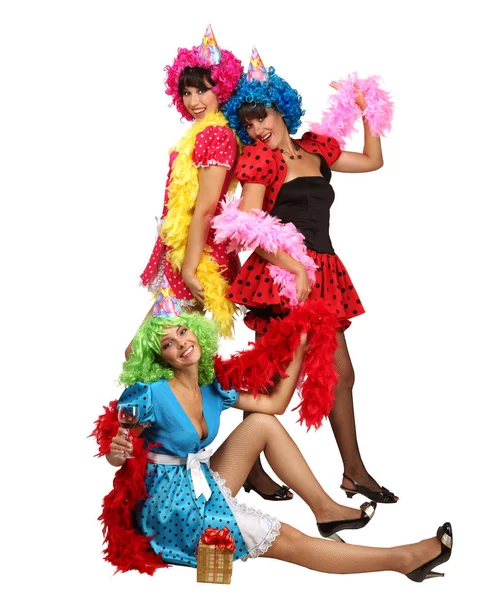 Three Sexy Young Women in Costumes are on Bachelorette Party — Stock Photo, Image