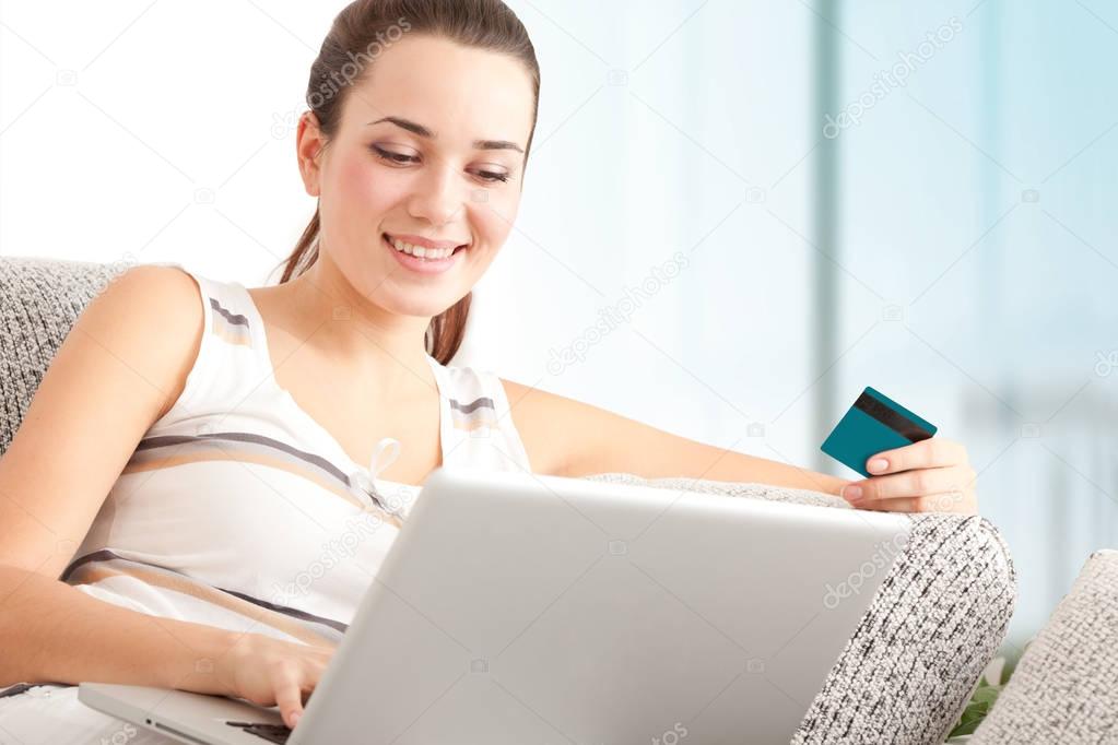 Online Shopping with Credit Card indoors