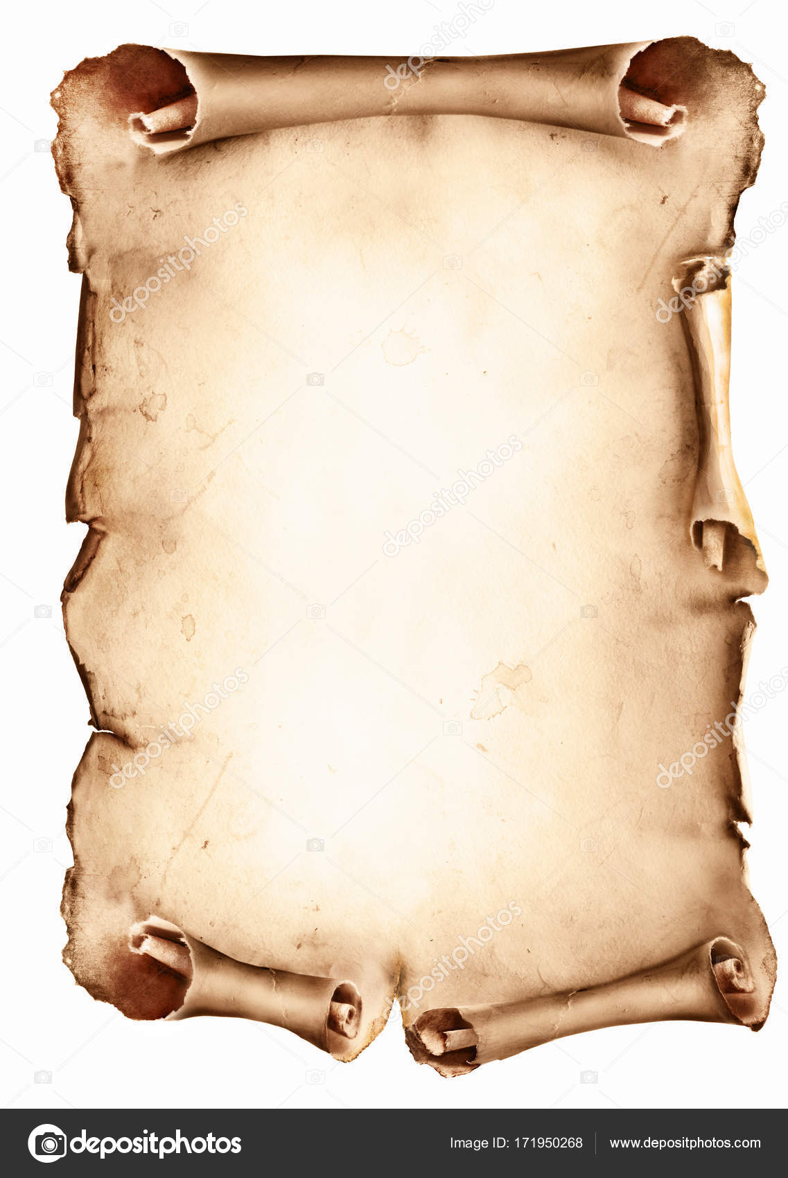 Old blank antique scroll paper isolated on transparent background