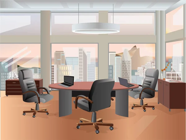 Interior design ufficio sul posto di lavoro. Illustrazione concetto piatto. Oggetti, elementi e attrezzature aziendali . — Vettoriale Stock