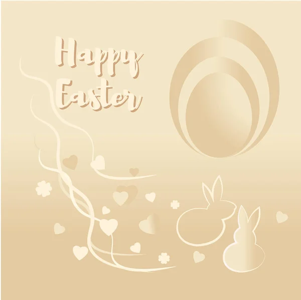 Una bonita foto con un conejito y huevos de Pascua en beige — Vector de stock