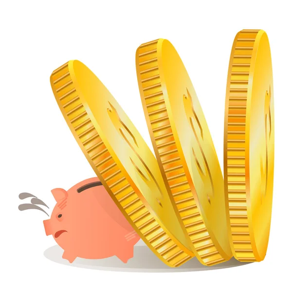 Vector picture pig piggy bank. Big problems for a pig with money. — Stock Vector