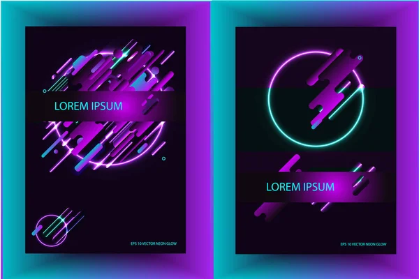 Futuristisk design affischer. Rundade linjer och neon glans på en mörk bakgrund. Eps10 vektor. — Stock vektor