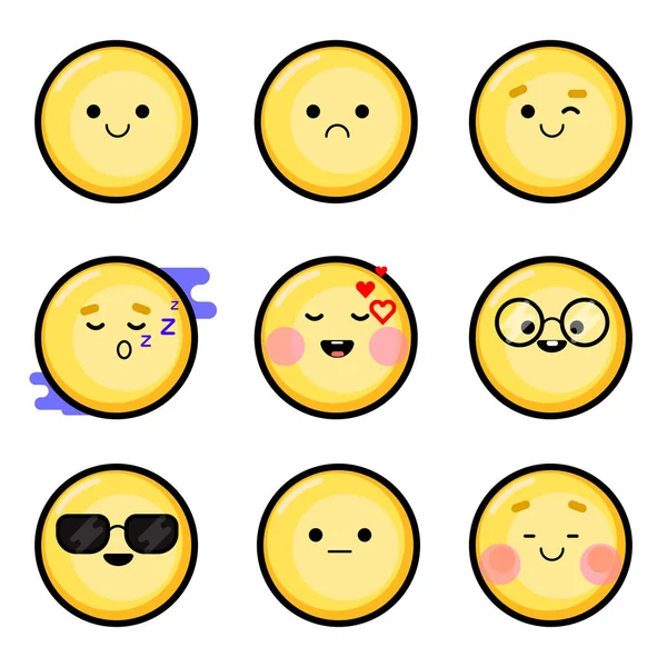 Nastavení 1. Vektor smajlíky, emoji. Stylu bytu, žlutá barva. — Stockový vektor