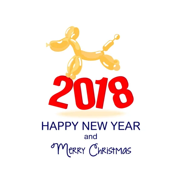 2018 Cão Balão Ano Novo Cartão Natal Cão Seu Perfil — Vetor de Stock