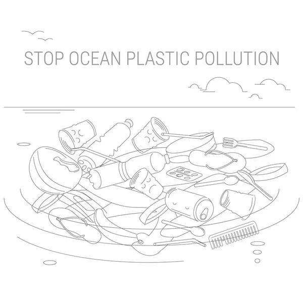 Des déchets en plastique dans l'océan. Pollution de l'environnement. Catastrophe écologique — Image vectorielle