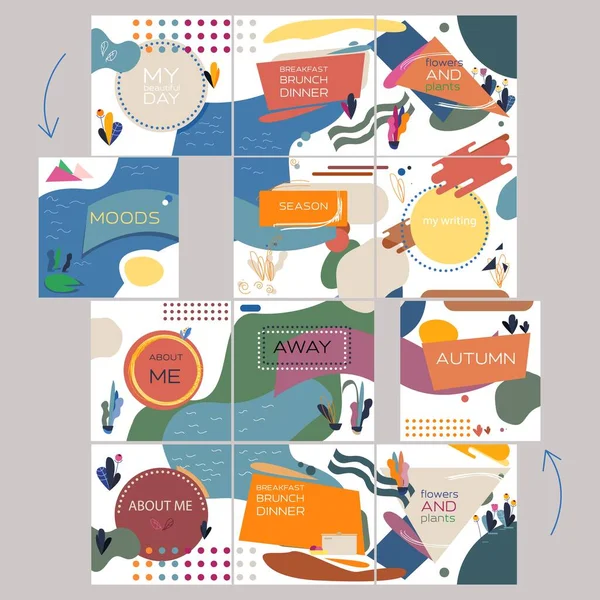 Sosyal ağ yazı şablonları kümesi. Kişisel ve iş hesapları için