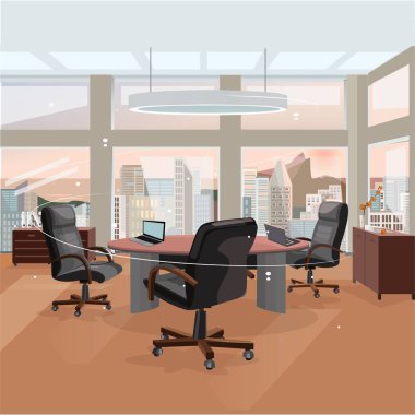 Office interior design. Workspace staff. 3d effect. Business objects