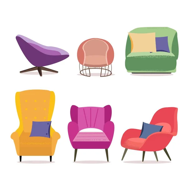 Set different chairs. Flat cartoon style vector illustration. Furniture Vector — 스톡 벡터