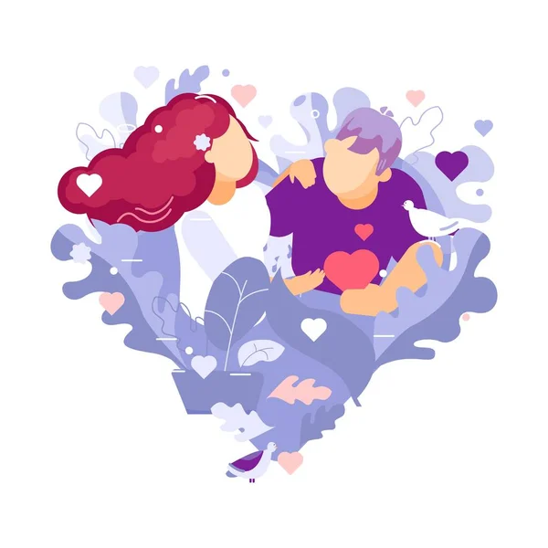 Sevgililer günü kartı tatlı vektör düz çizim. Aşk büyüyen kavramı