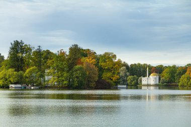 Puşkin 'deki Autumn Park' ta. Büyük gölet. Saint-Petersburg 'da. Günaydın..