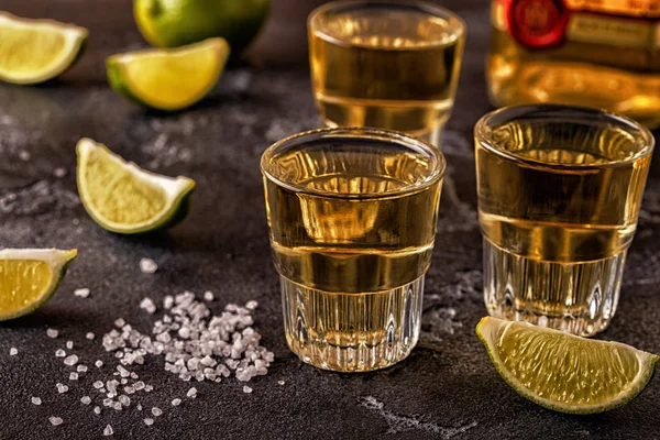 Tequila in Shot Glasses with Lime and Salt