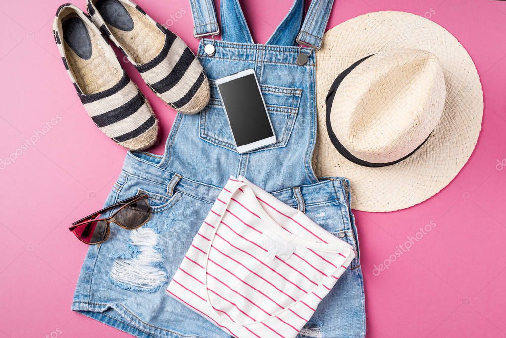 Casual female clothes. Summer fashion background