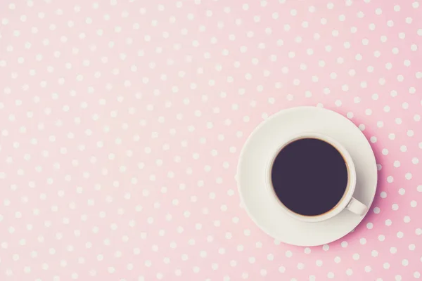 Coffee Cup Pink Dotted Table — Stock Photo, Image