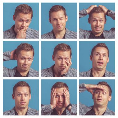 Farklı yüz ifadesi ile yakışıklı delikanlı portreleri